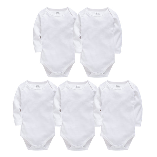 Pure Cotton Long-sleeved Solid Color Baby Onesies - Pack of 5