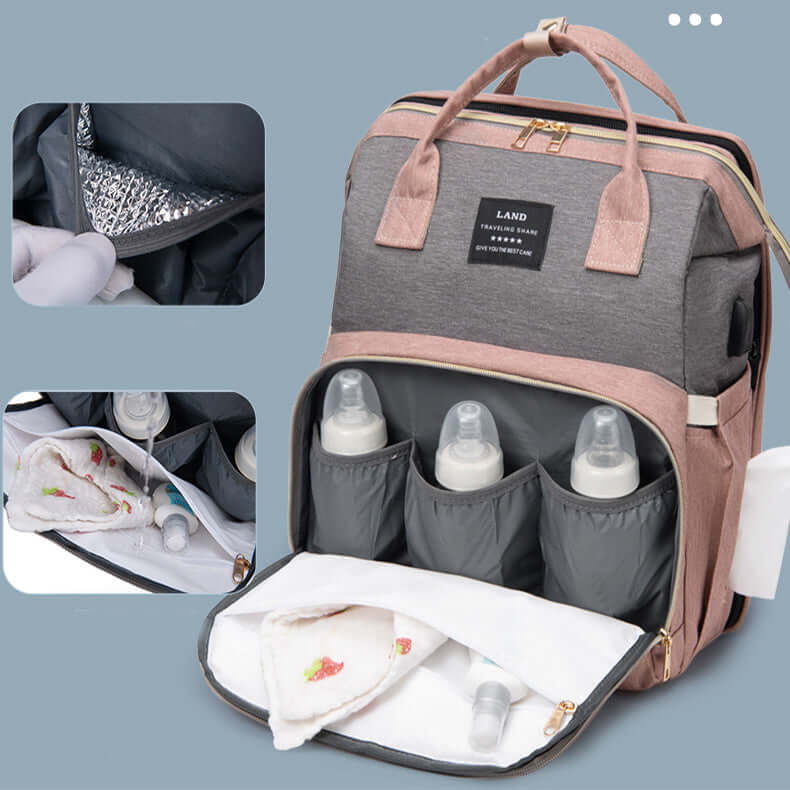 Crib backpack with Three external thermal insulated bottle pockets