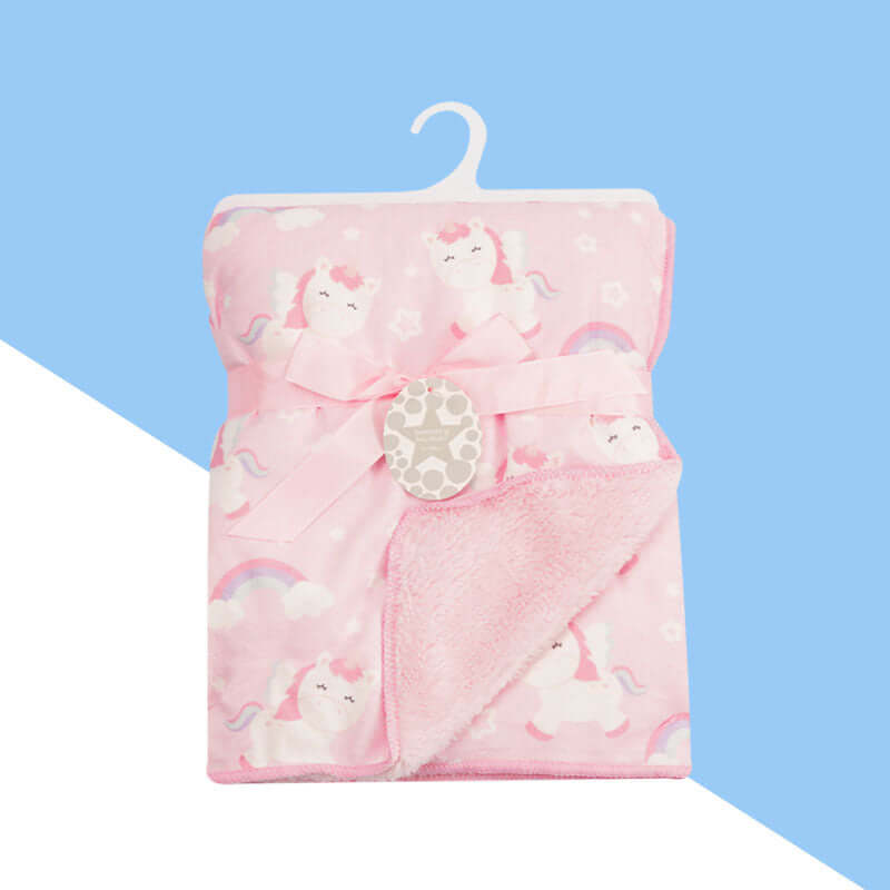 Ultra- soft plush baby blanket in pink unicorn design