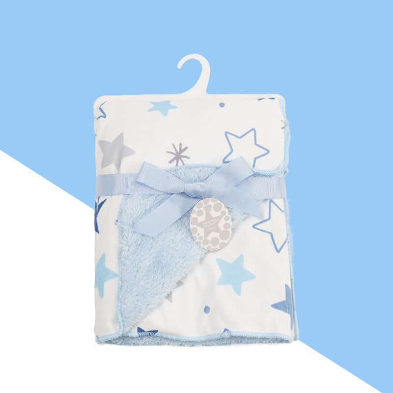 Ultra- soft plush baby blanket in white and blue stars design