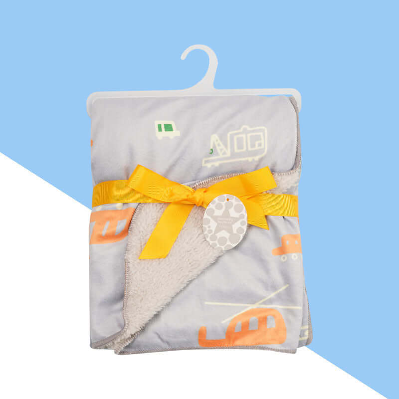 Ultra- soft plush baby blanket in gray airplane design