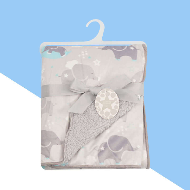 Ultra- soft plush baby blanket in gray elephant design