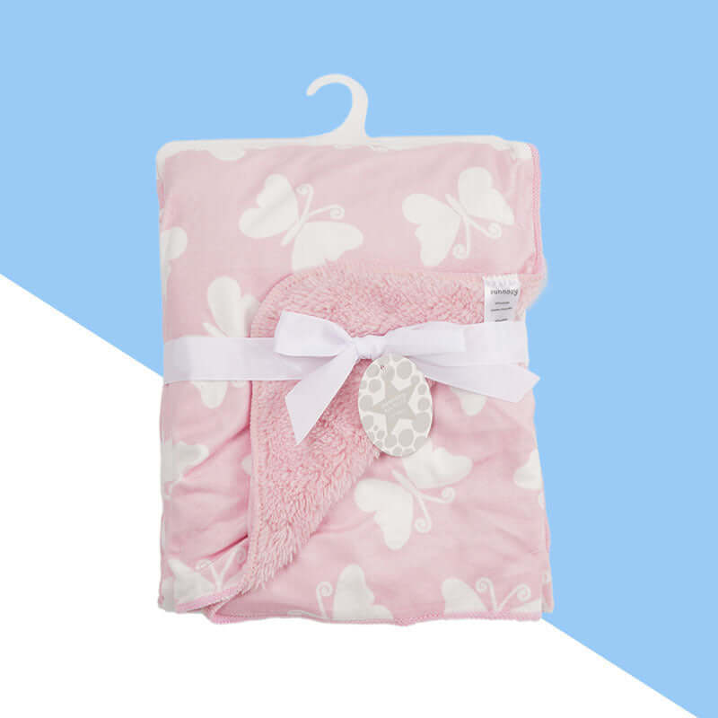 Ultra- soft plush baby blanket in pink butterfly design